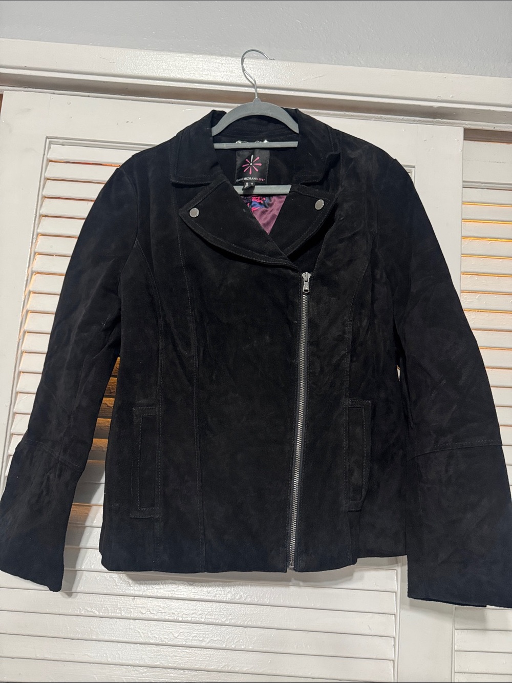 Isaac Mizrahi Black Suede Asymmetric Zip Moto Leather Jacket Size 12